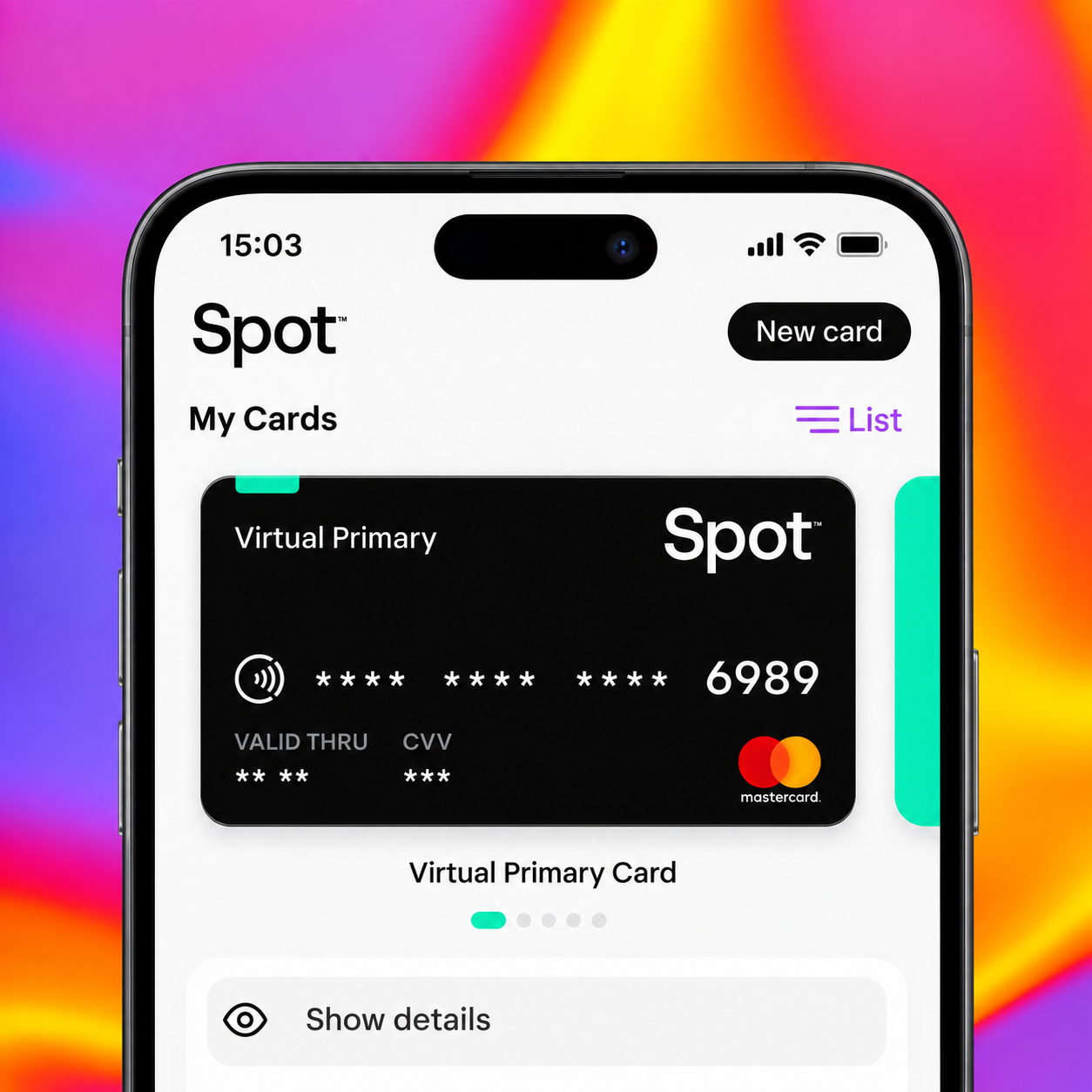 Spot wallet with virtual Mastercard